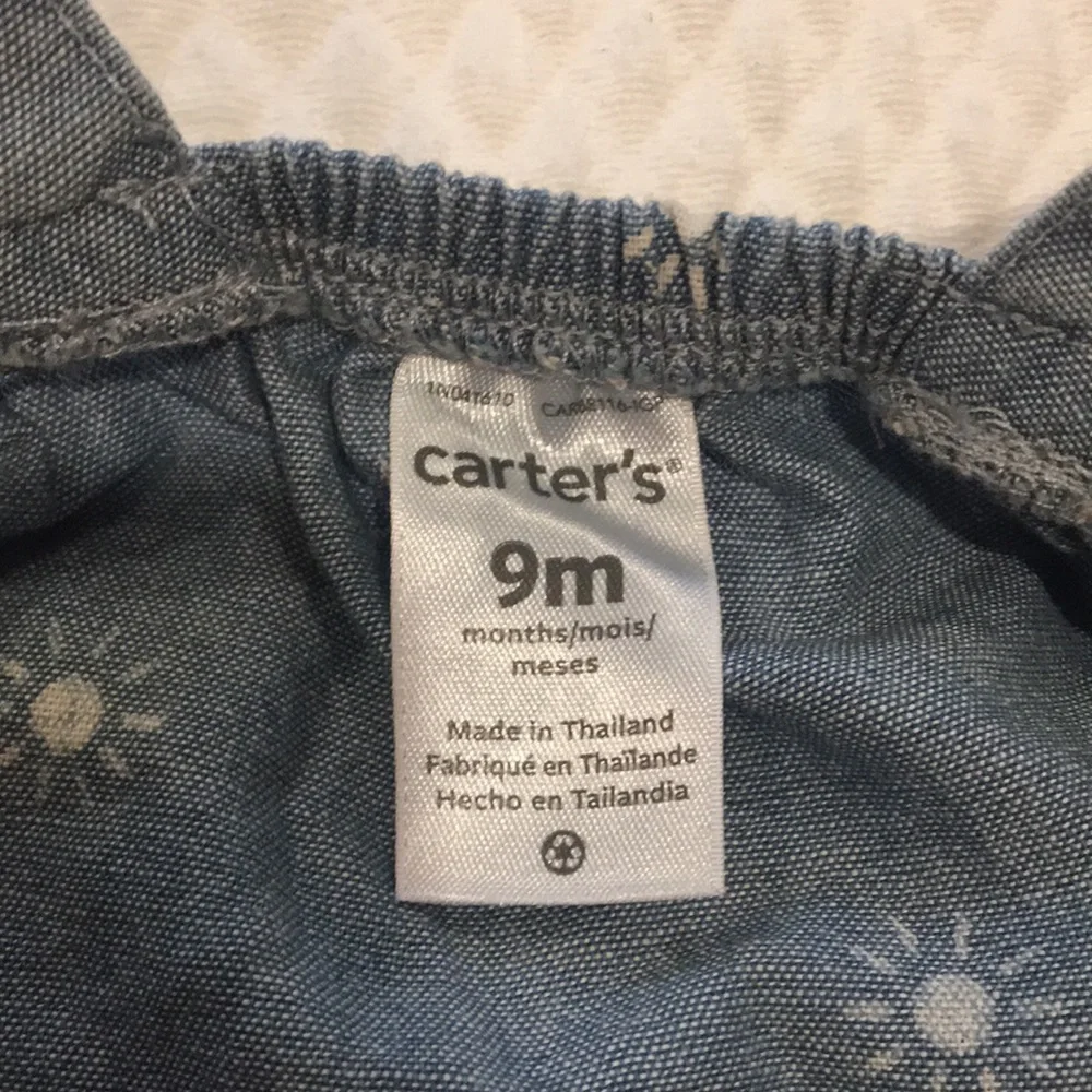 Carter’s baby girl sleeveless ruffle chambray sunburst print top cotton size 9M